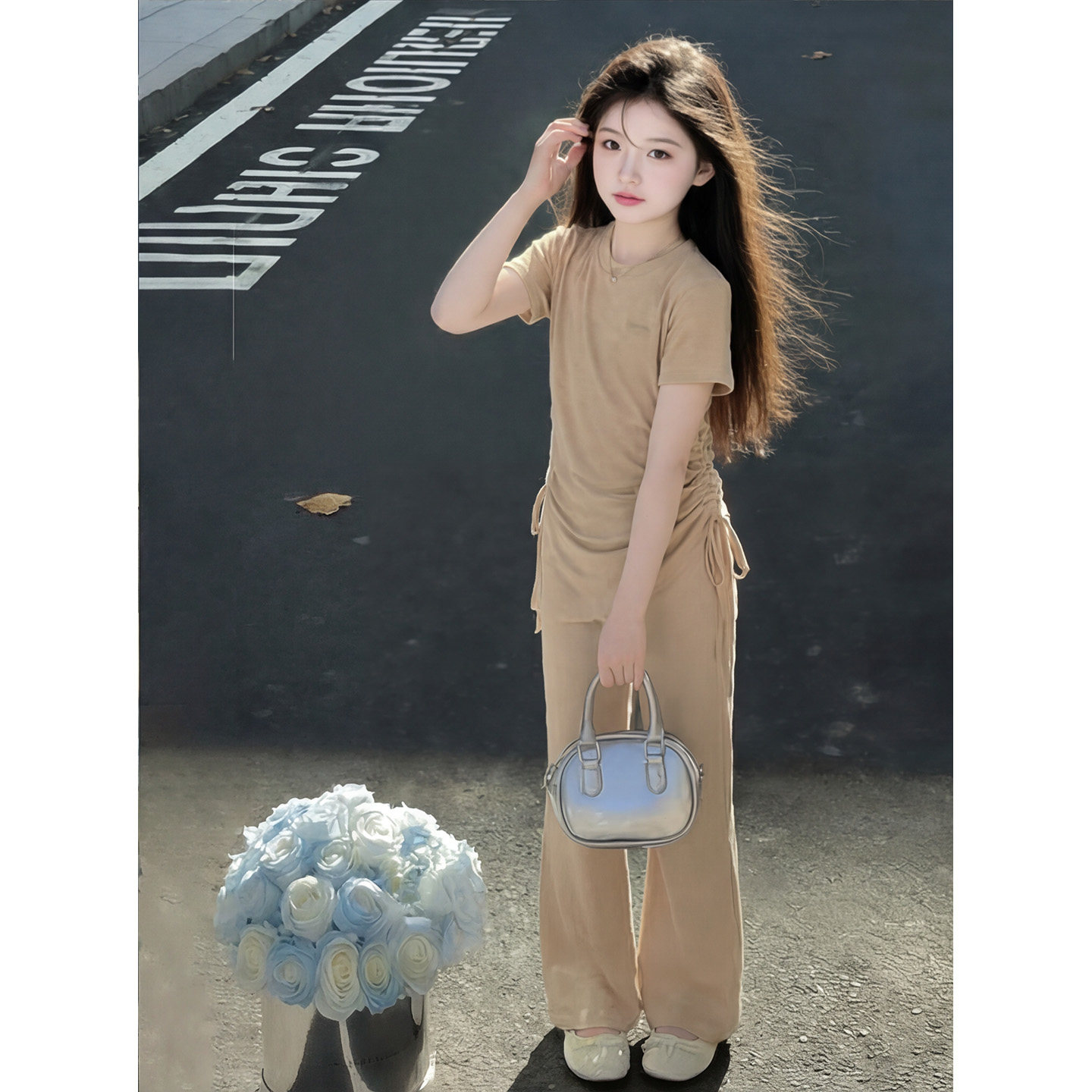 女童夏季高级感短袖套装2026新款女孩大童夏天一整套韩系运动穿搭