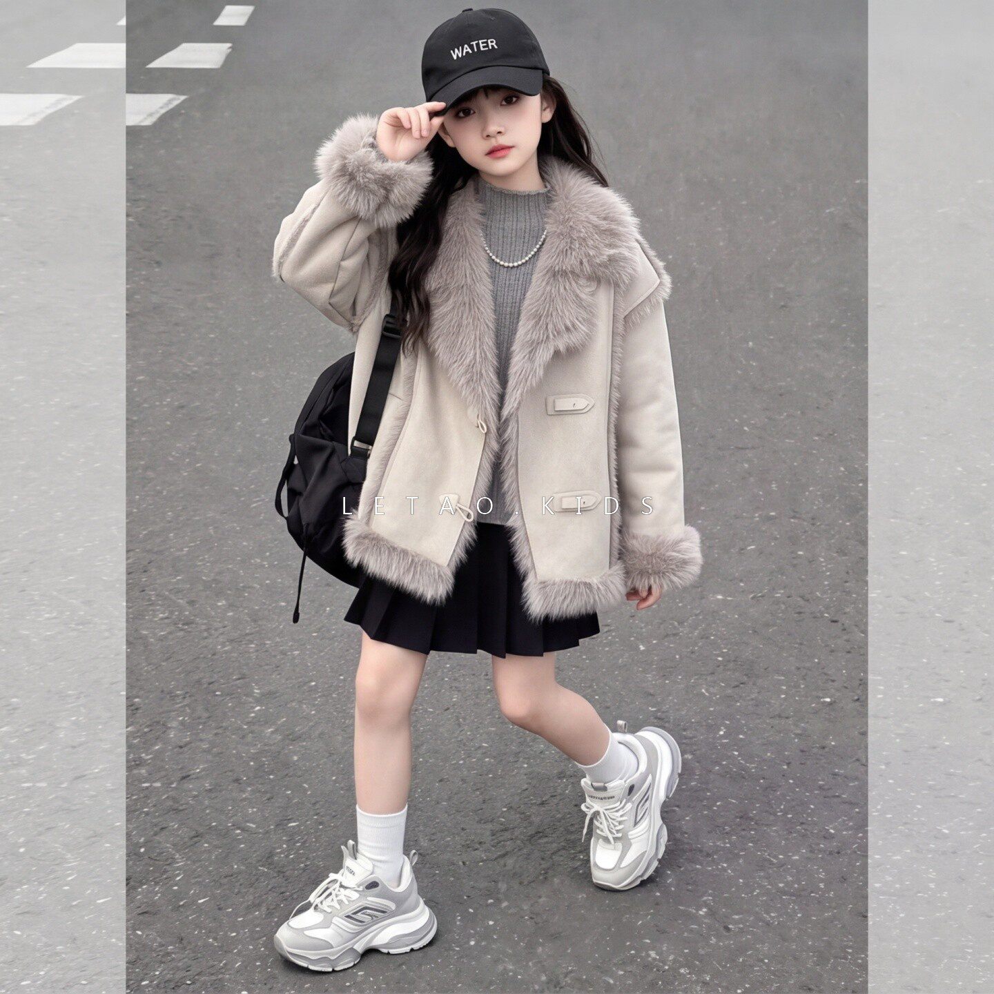 女大童冬季加绒加厚仿皮草外套