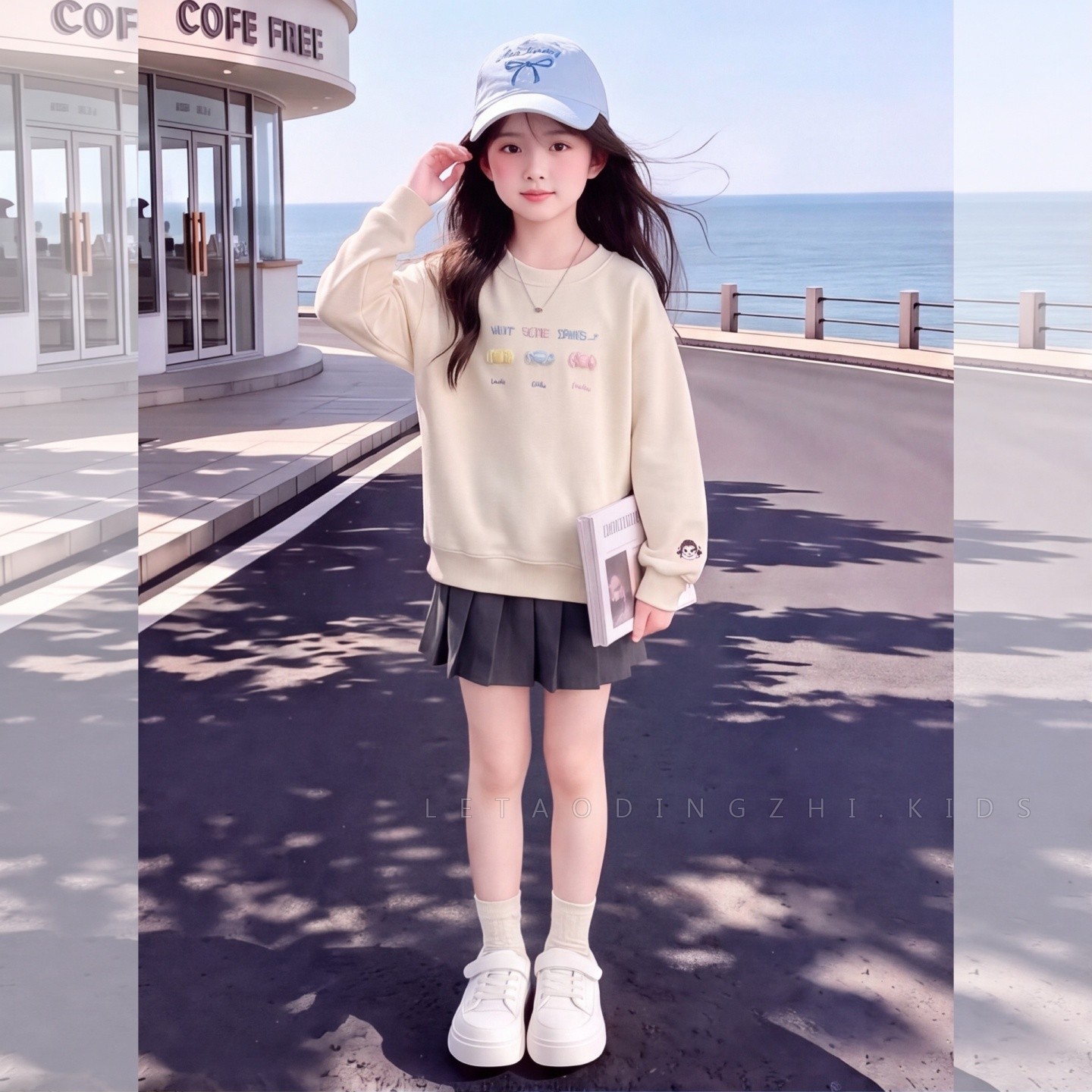 女童纯棉糖果刺绣长袖T恤韩范