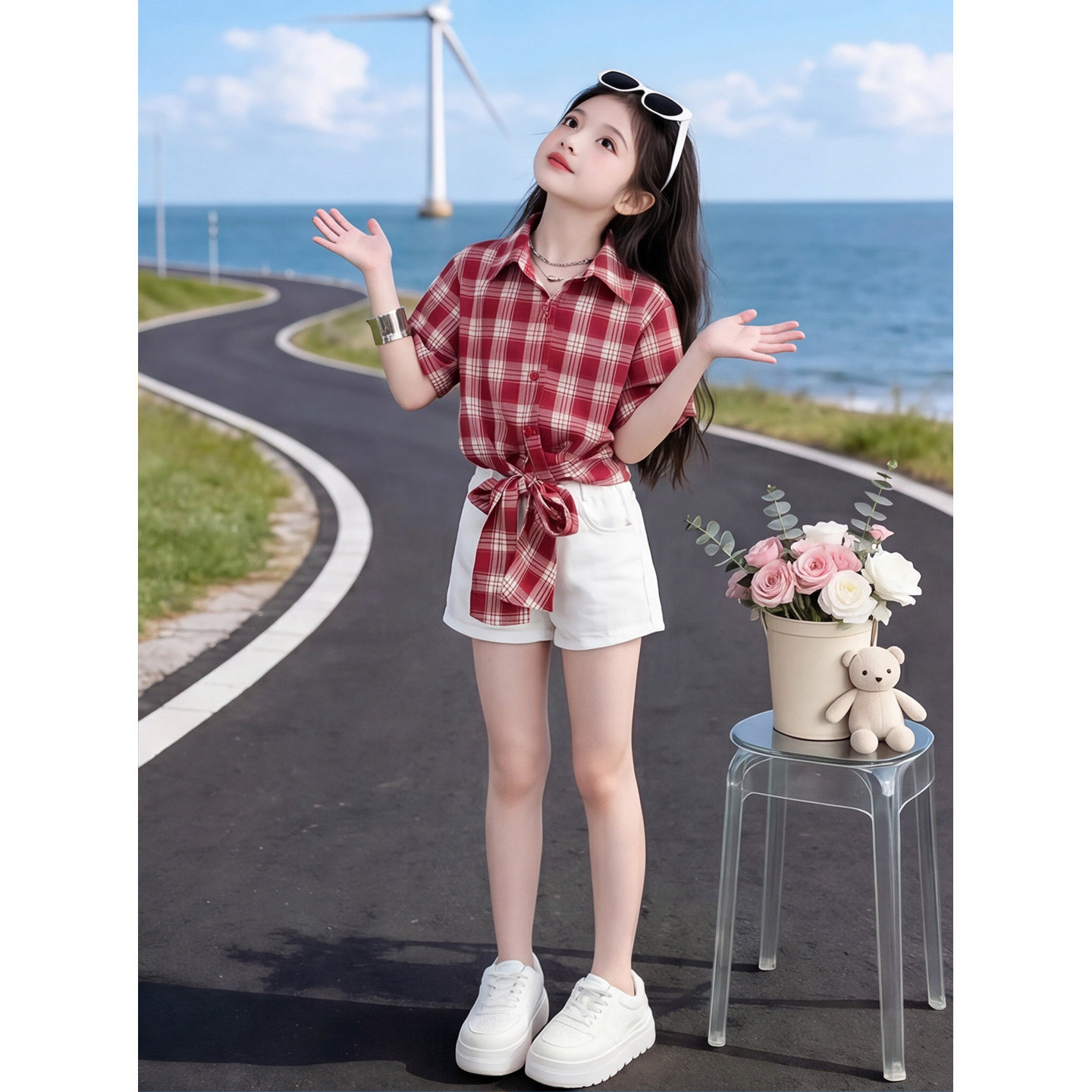 女童夏季套装2026新款中大童复古