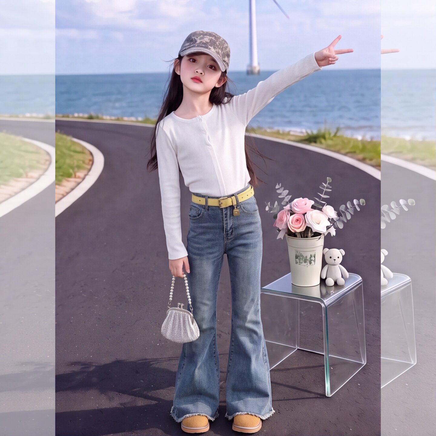 女童牛仔裤秋款2026新款儿童松紧