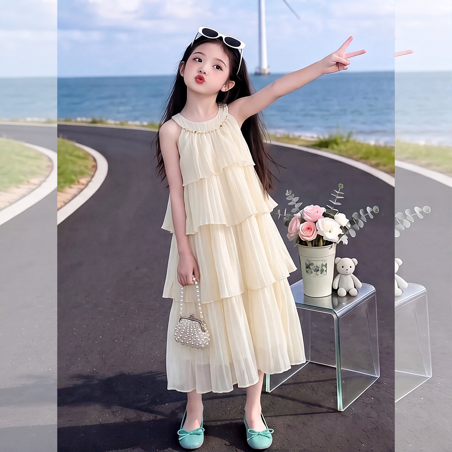 女童夏季挂脖吊带裙波西米亚长裙