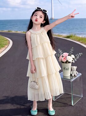 女童夏季挂脖吊带裙波西米亚长裙