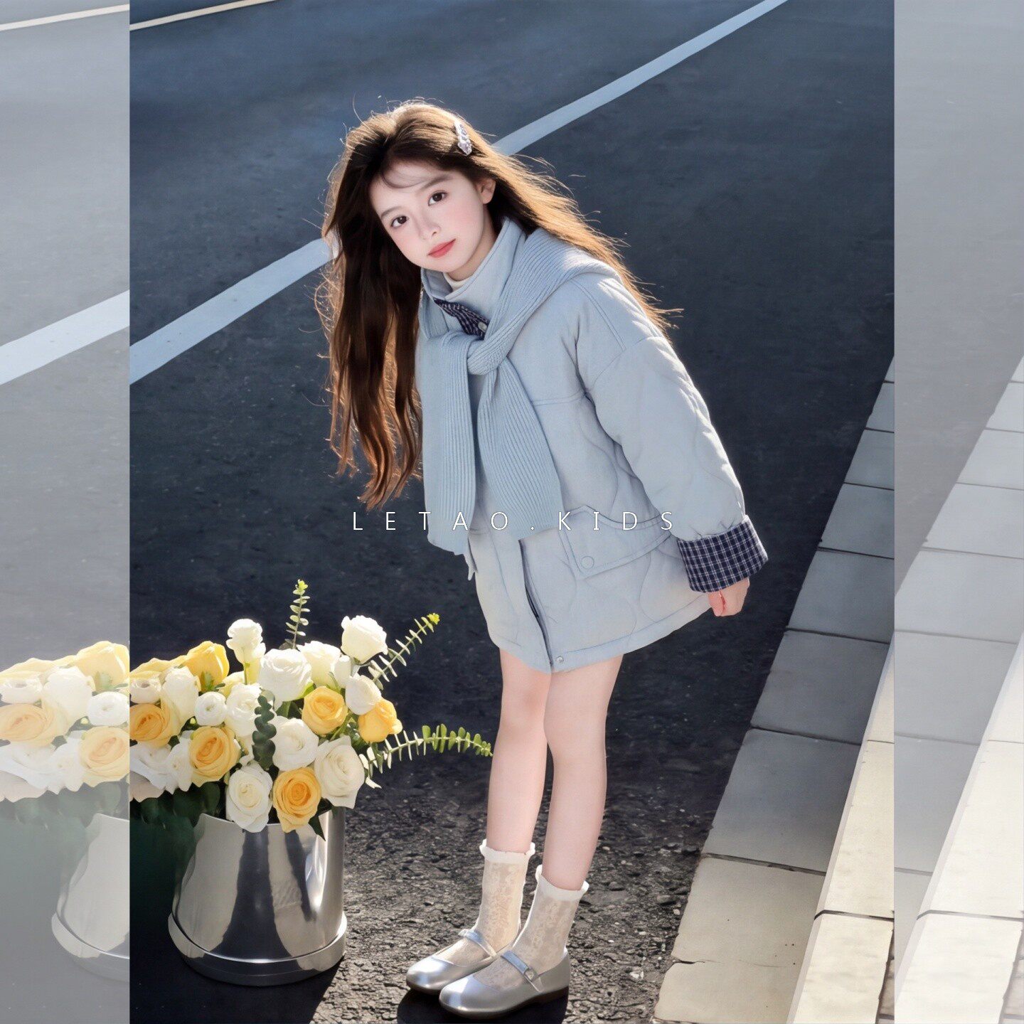 女大童冬季加厚保暖绗线棉服外套