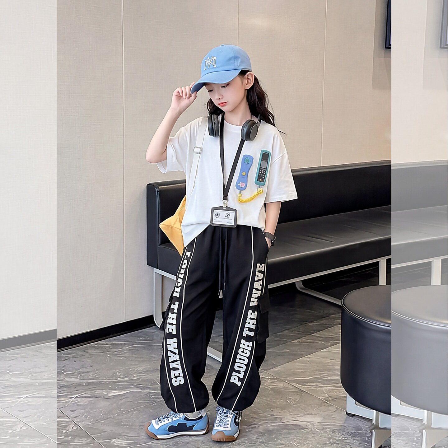 女童T恤套装夏季2026新潮酷短袖背心速干工装裤中大童爵士街舞服9