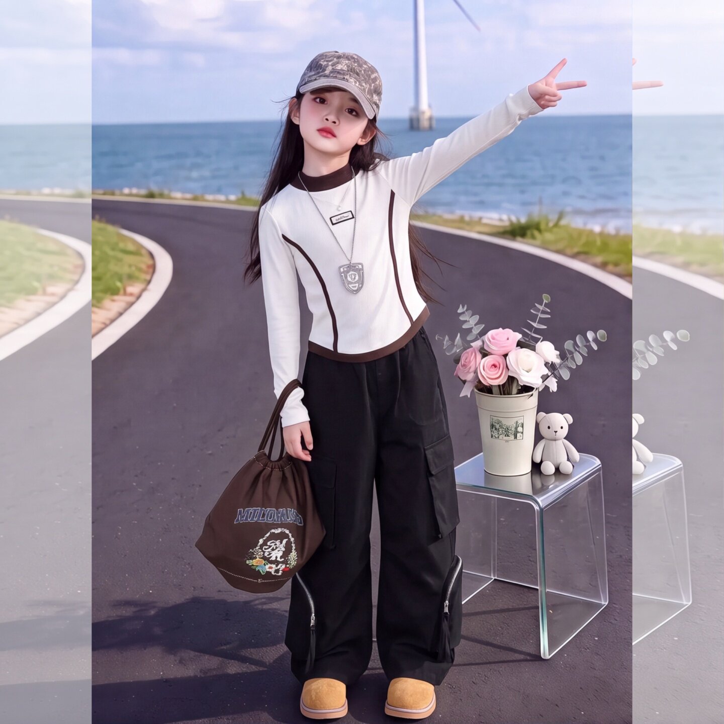 女童工装裤打底衫套装2026秋装新