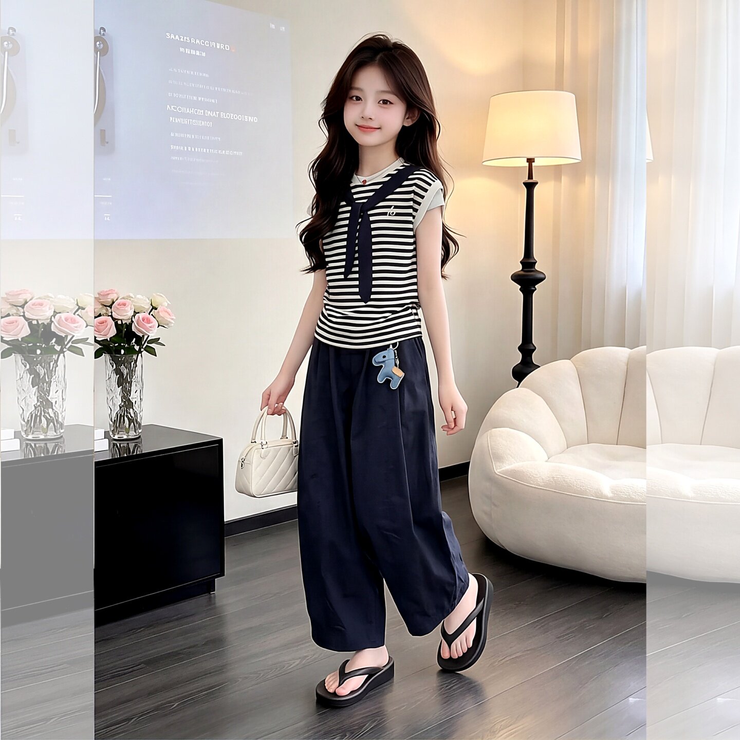 女童条纹短袖套装2026新款韩系儿