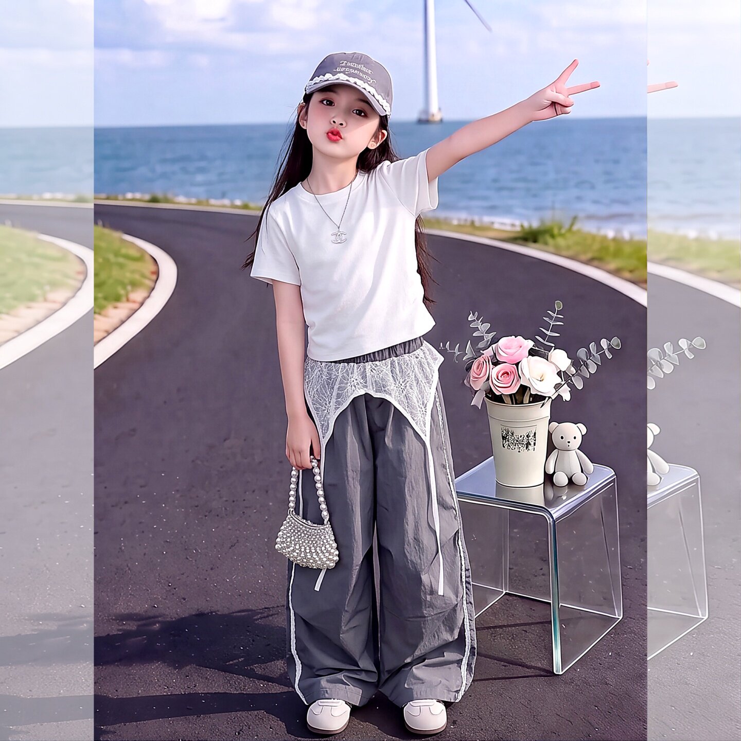 女童烫钻T恤爵士舞演出服街舞潮4