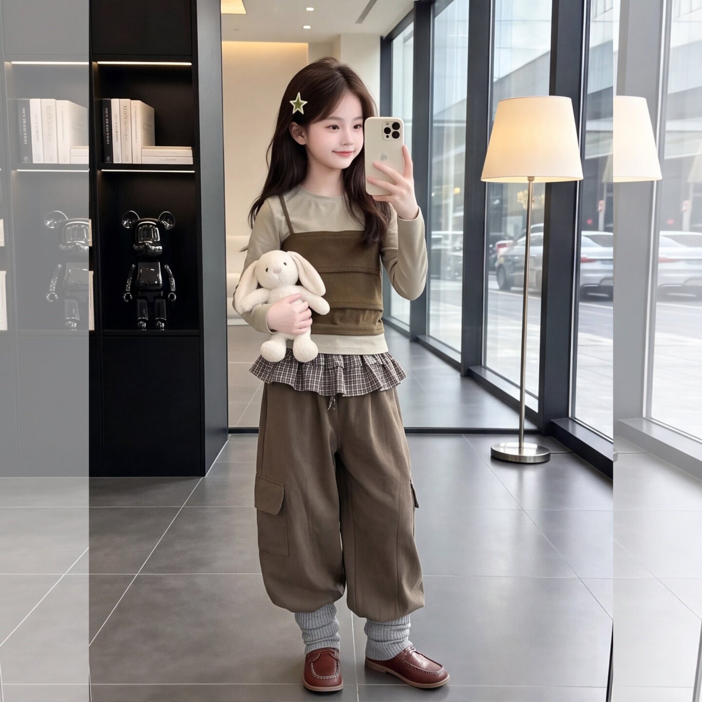 女童春秋假两件T恤工装裤套装