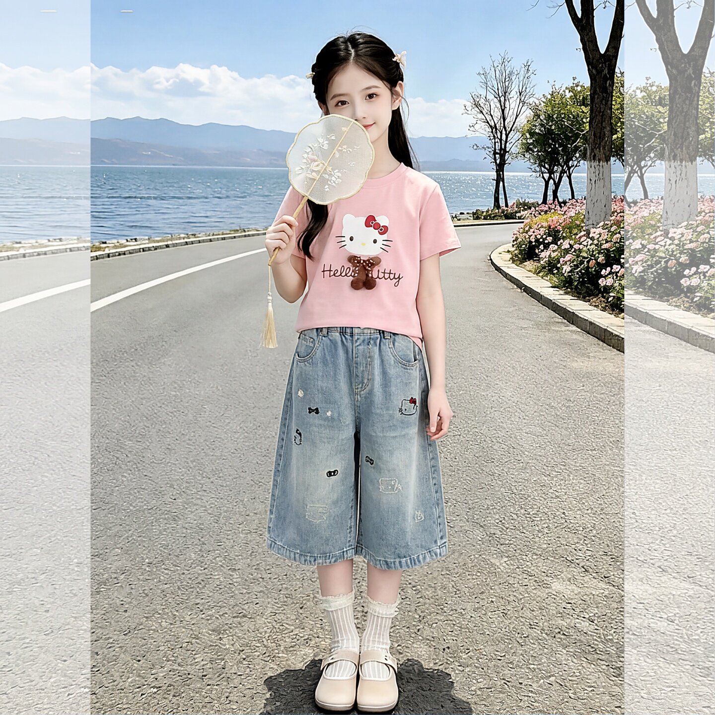 女童夏季新款T恤牛仔中裤儿童KT4