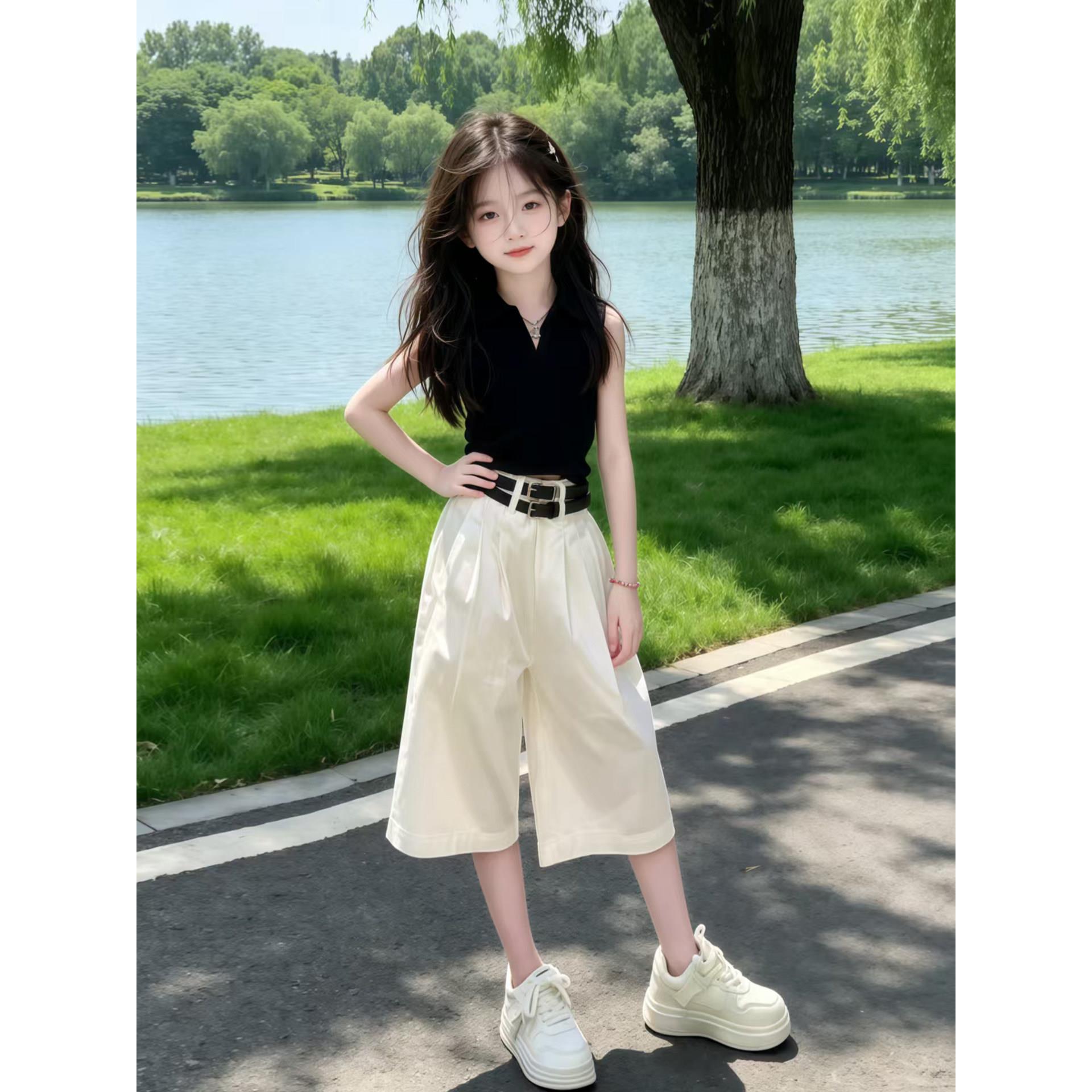 女童夏季休闲套装2026新款儿童洋气无袖上衣女孩夏款七分裤两件套