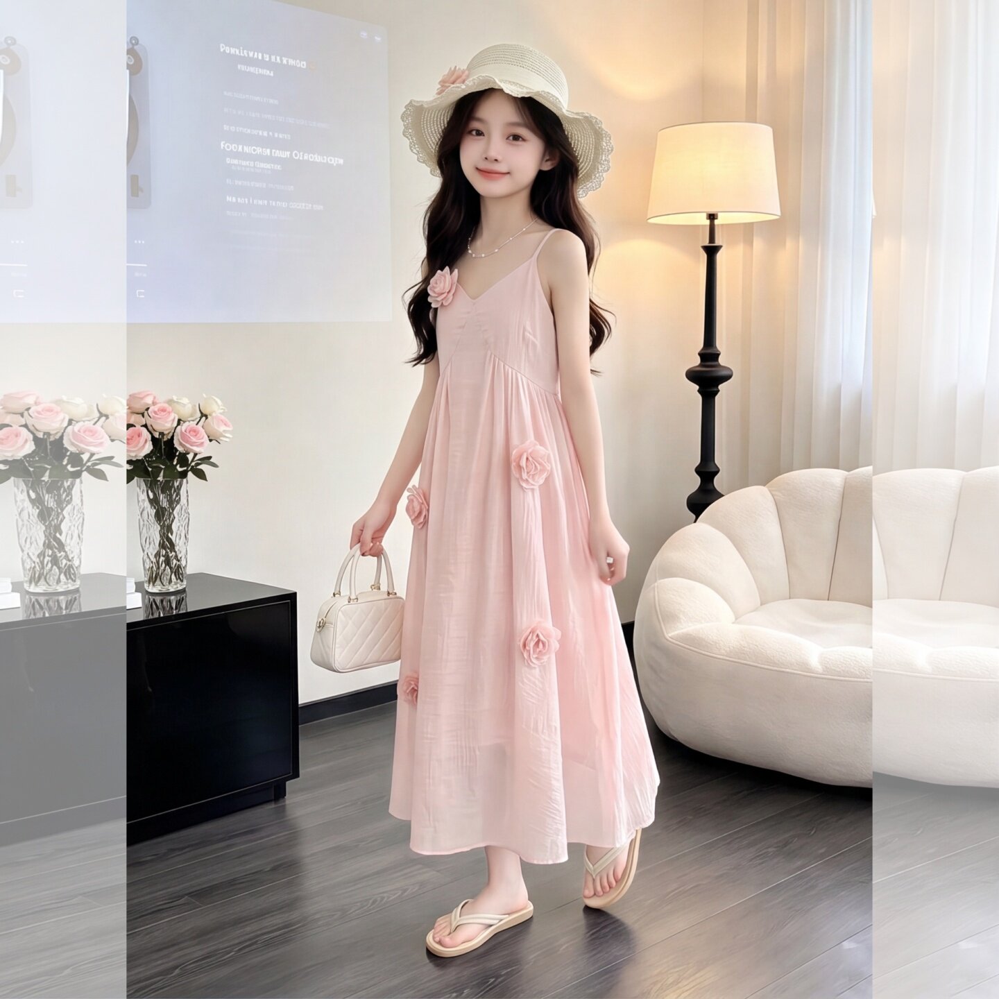 女童夏装度假风花朵吊带连衣裙女