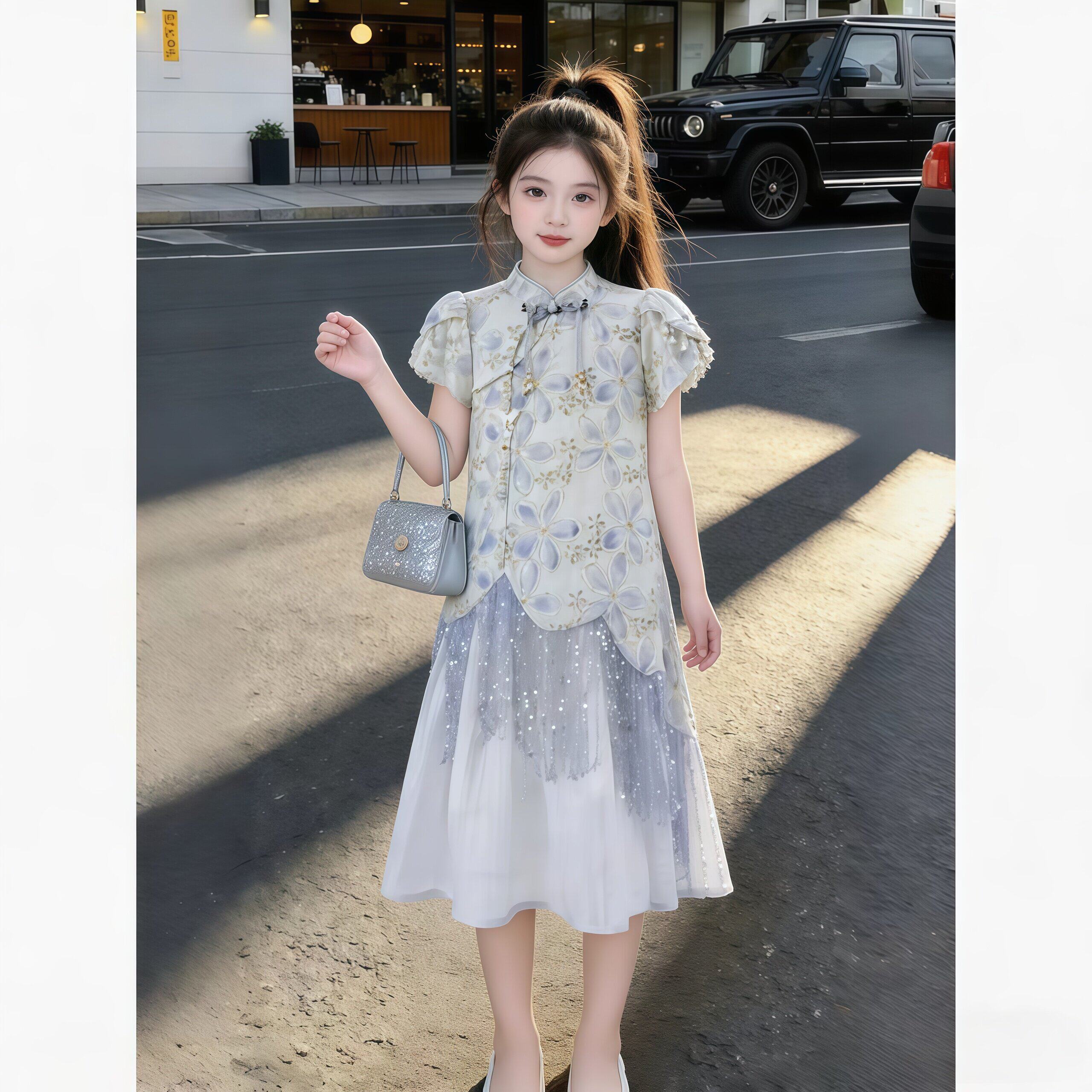 女童连衣裙夏款2026新款韩版旗袍公主裙新中式两件套中大童洋气