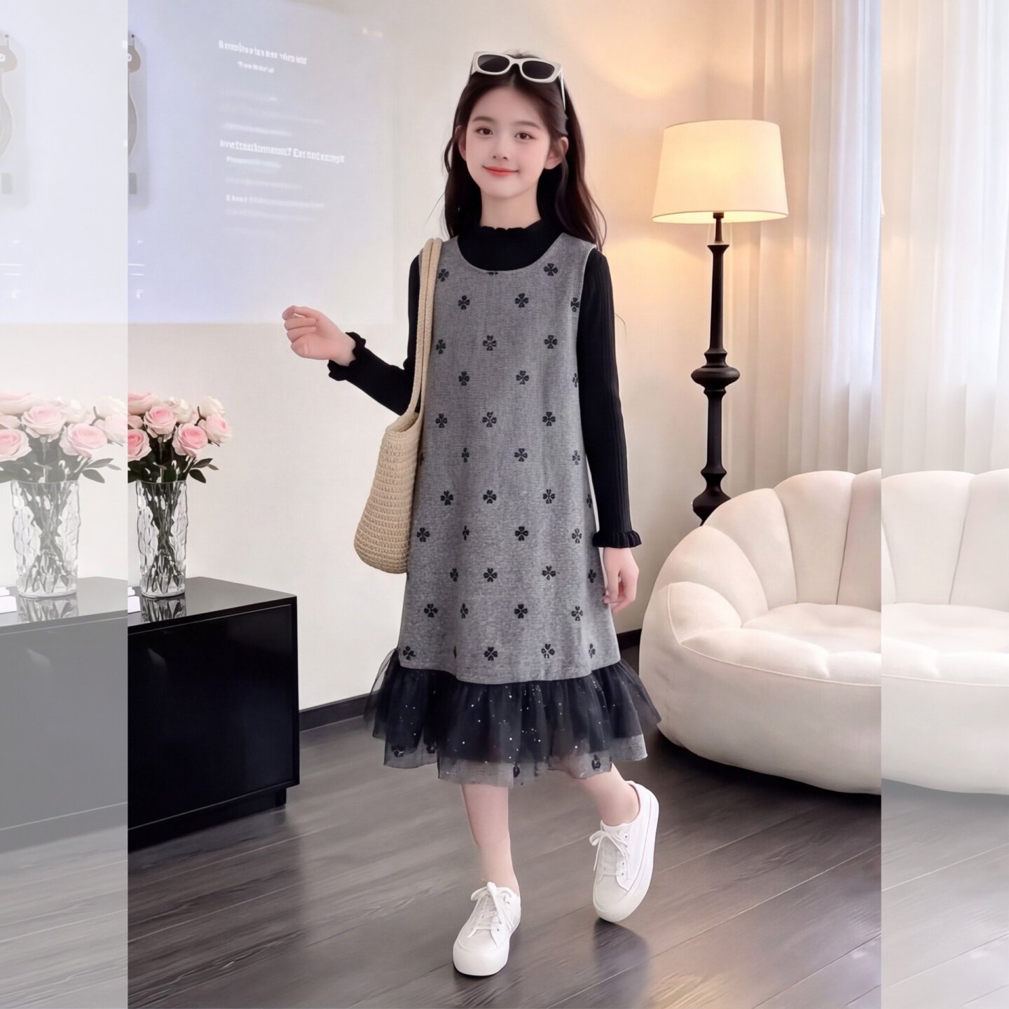 秋季女童长袖连衣裙套装中大童小