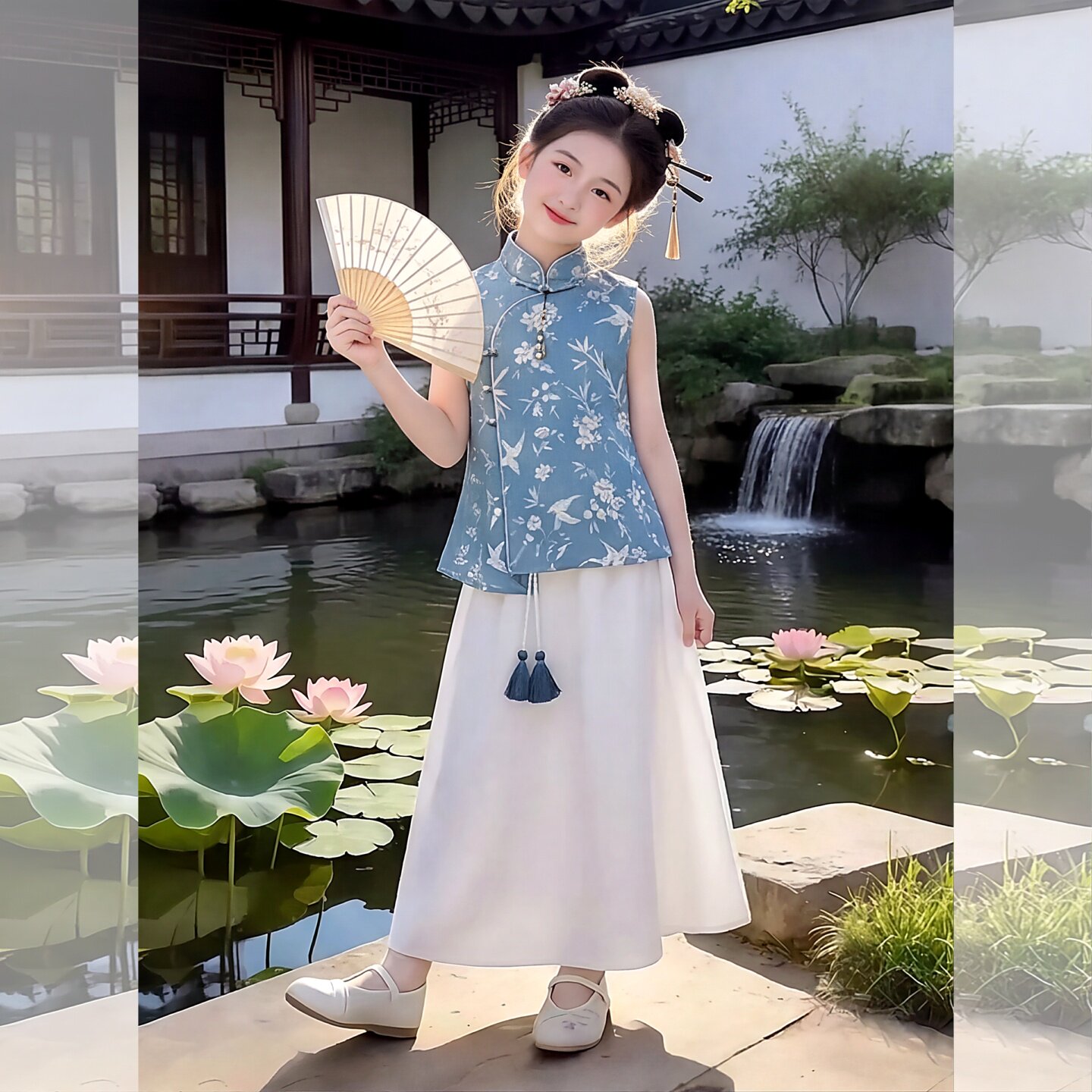 女孩汉服风古风绝夏季薄款裙套装