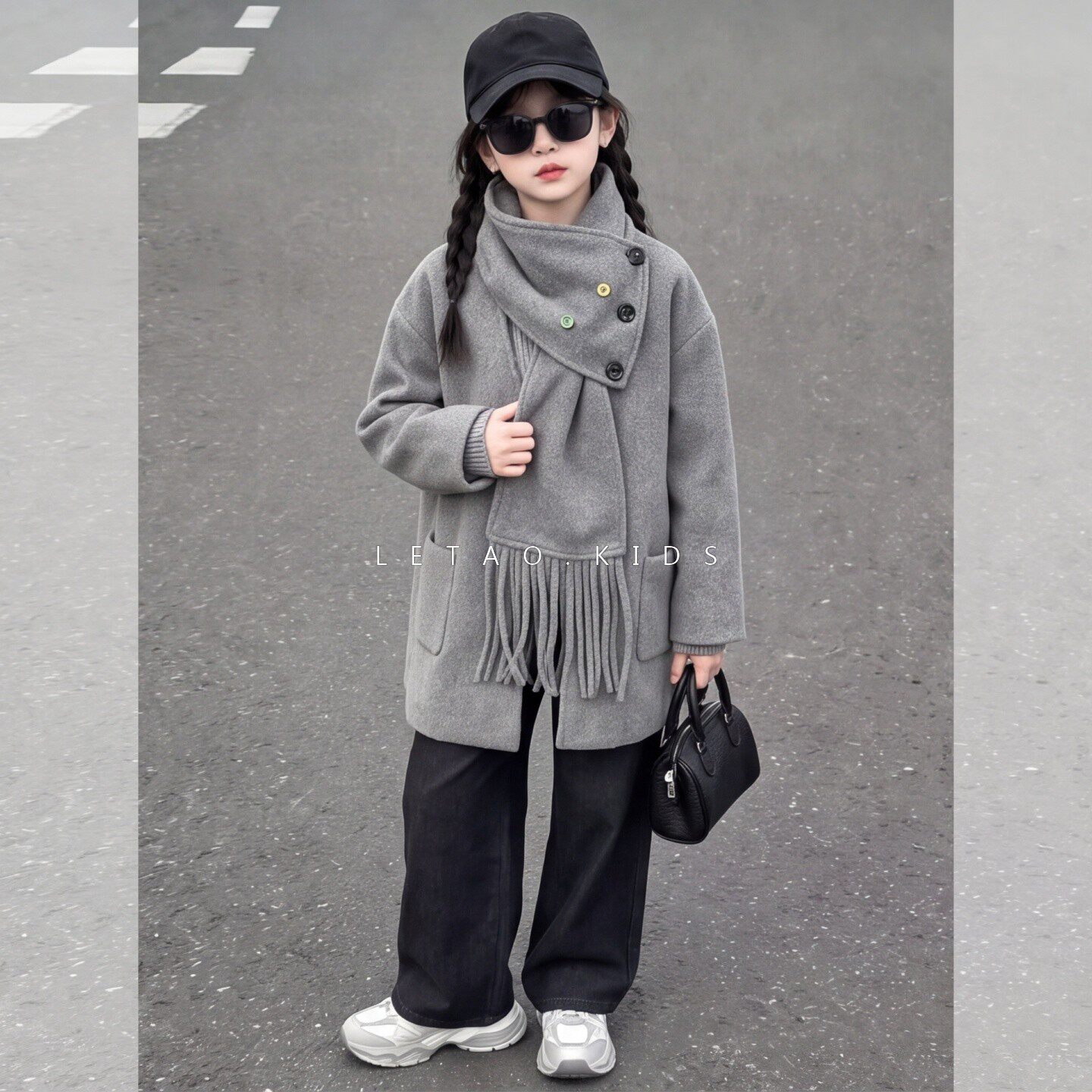女大童秋冬夹棉加厚毛呢大衣外套