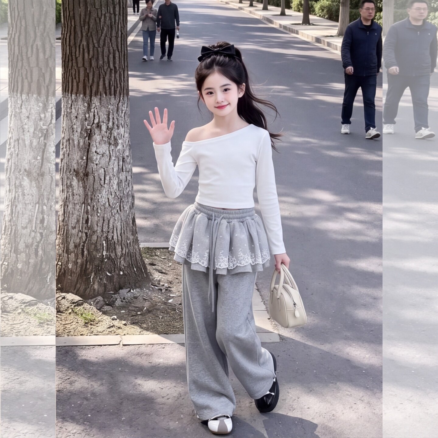 女童秋季蕾丝拼接阔腿裤春秋2026