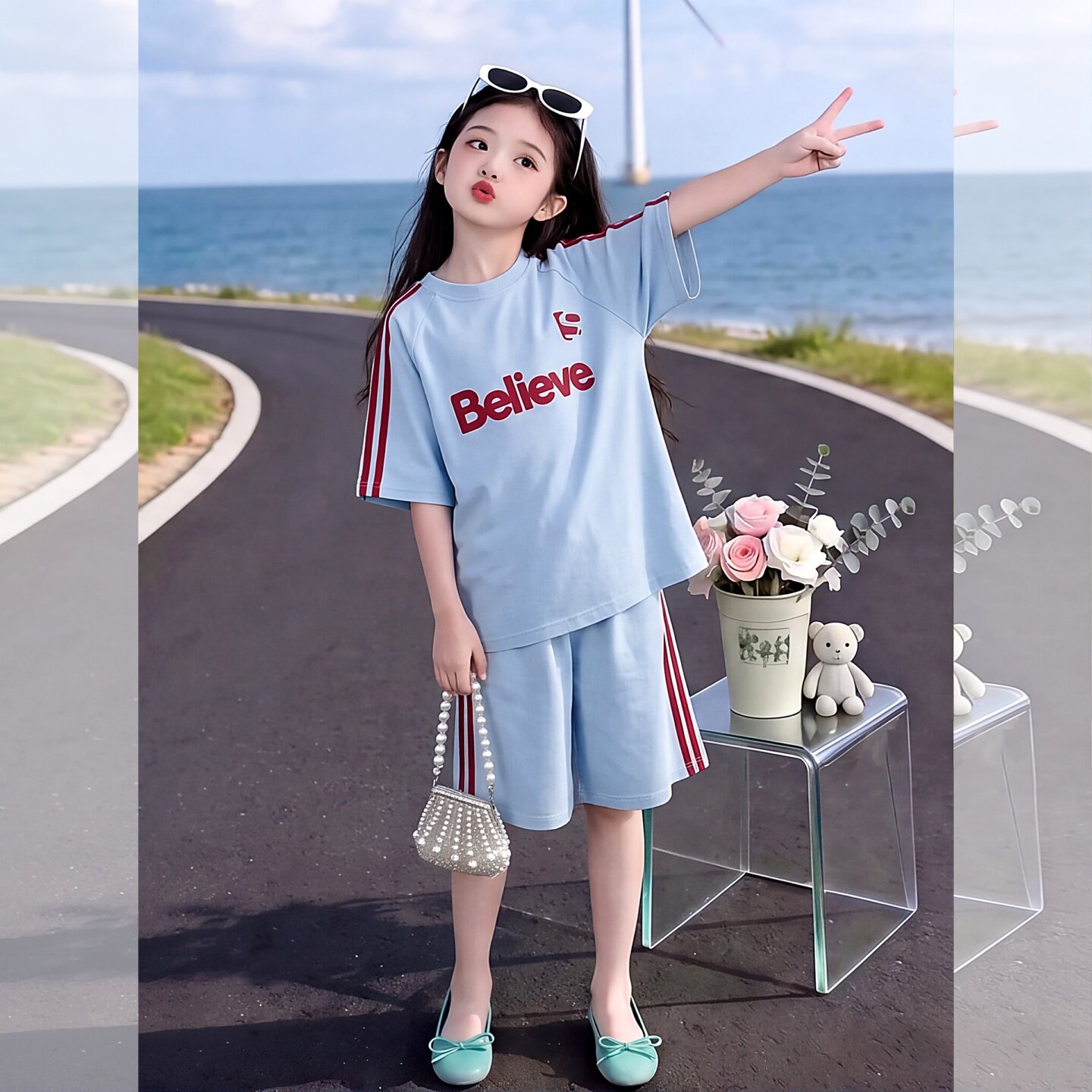 女童套装夏薄款2026新款女大童速干运动短袖短裤外穿儿童休闲穿搭