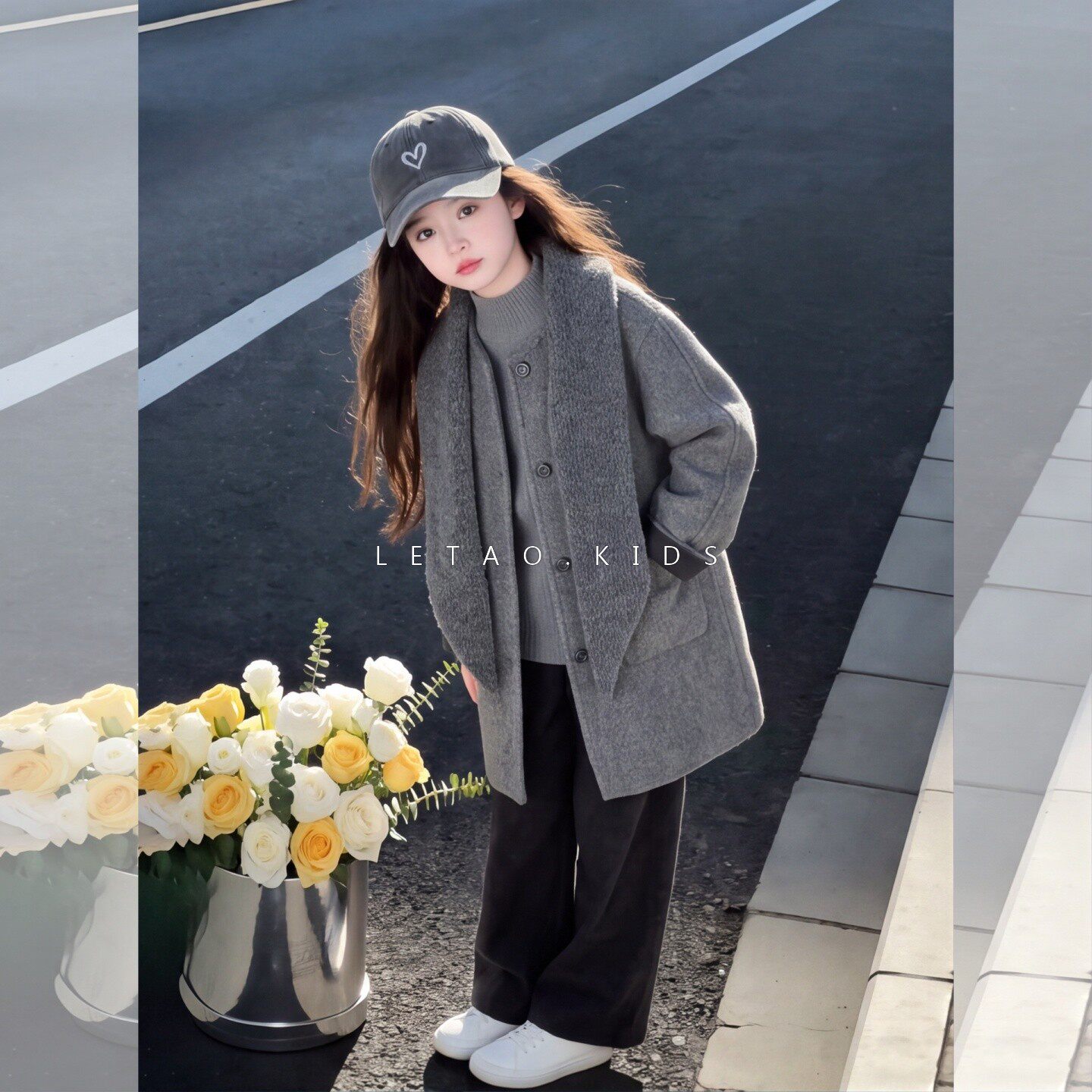 女童秋冬季毛呢外套秋冬2026新款韩版宽松休闲儿童中长款毛呢大衣