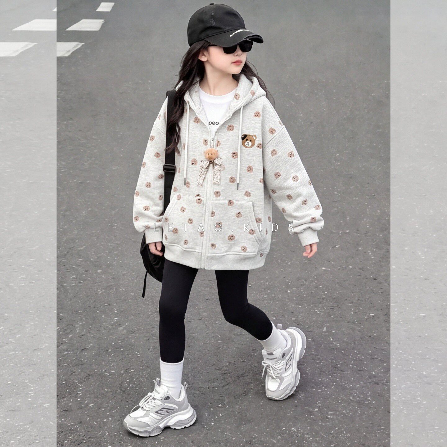 女童小熊加绒连帽卫衣秋冬加厚