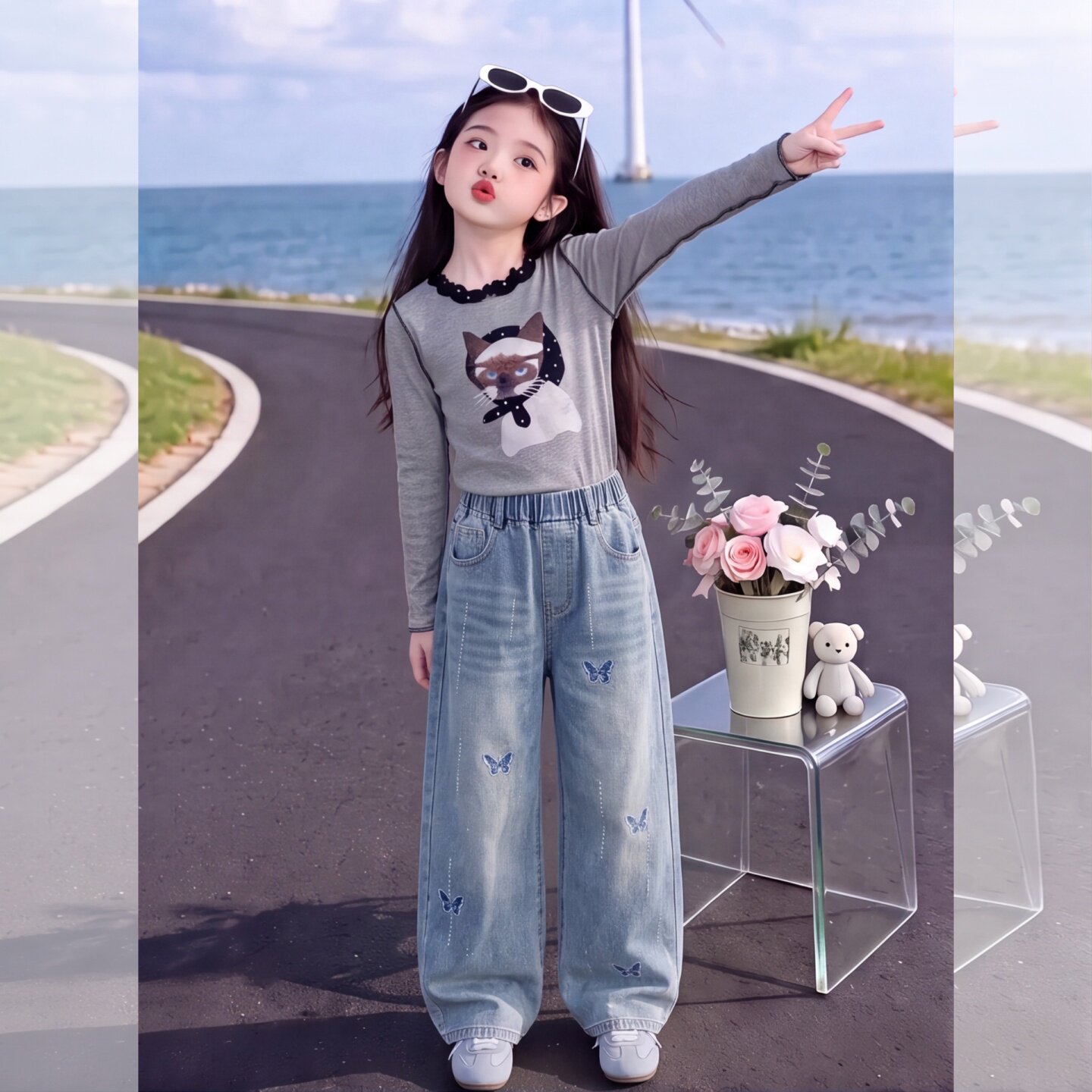 女童牛仔裤秋季新款大童宽松休闲