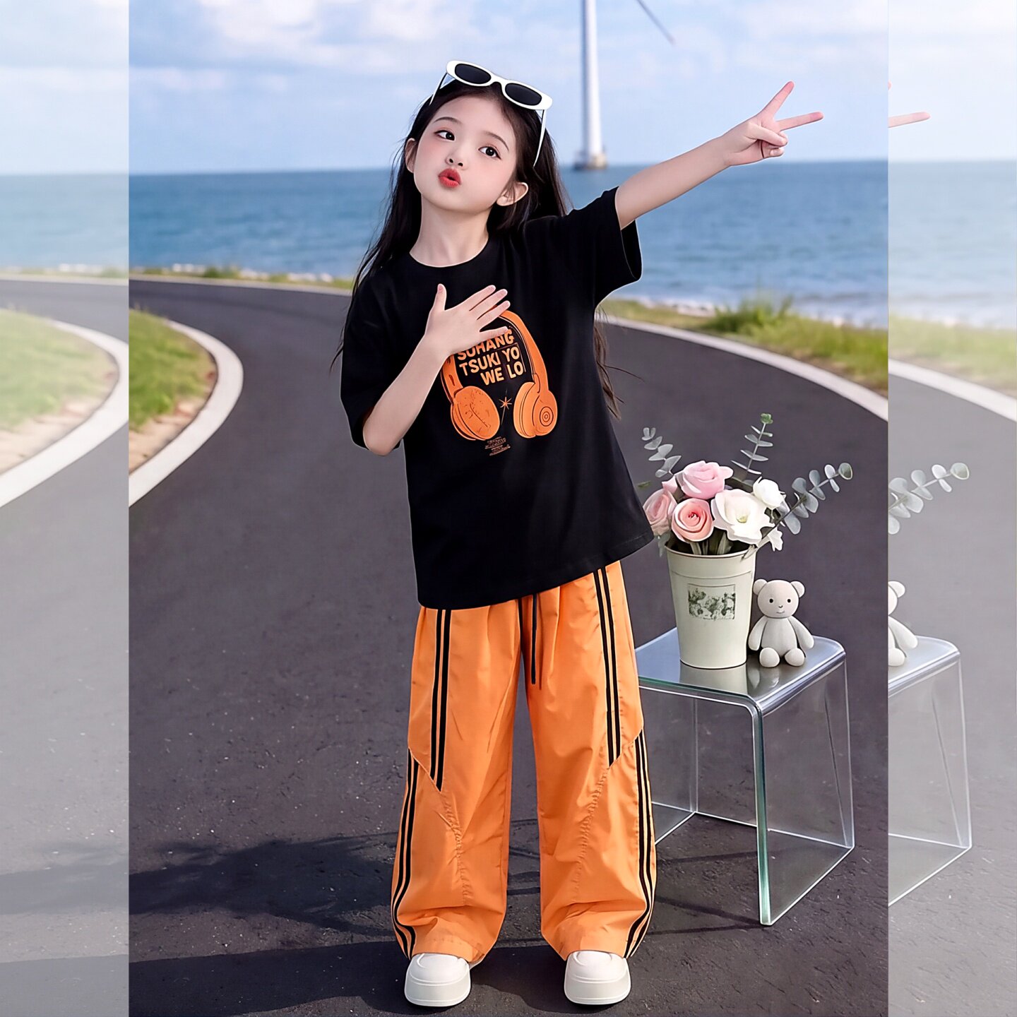 儿童运动套装夏装2026新款女童夏季短袖长裤两件套12岁男童中大童