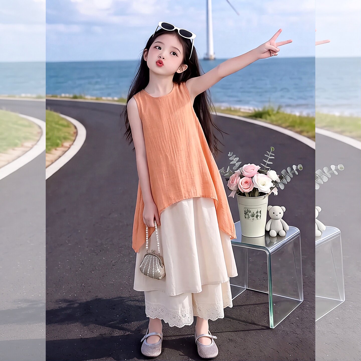 女童夏装韩系无袖棉麻连衣裙2026
