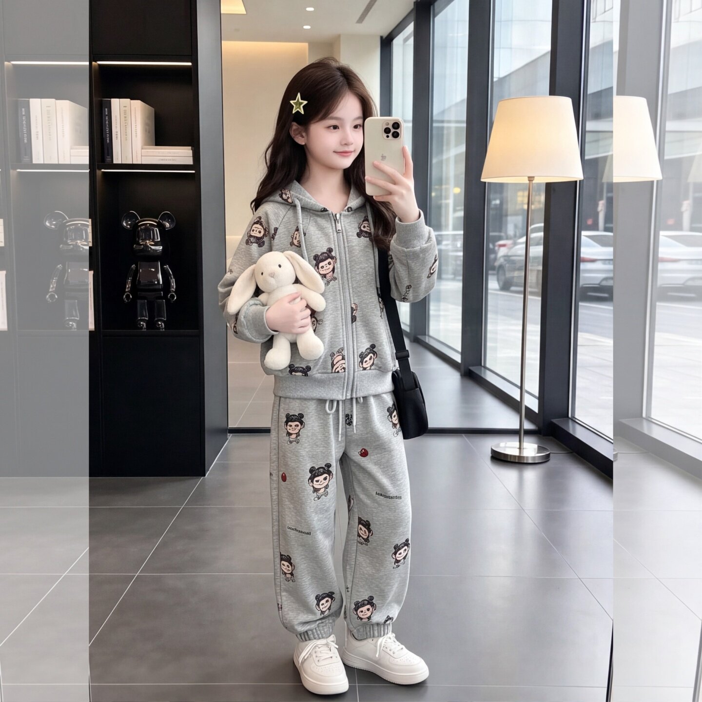 女童春秋卡通连帽卫衣运动套装
