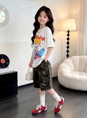 女童工装中裤套装夏款2026中大童