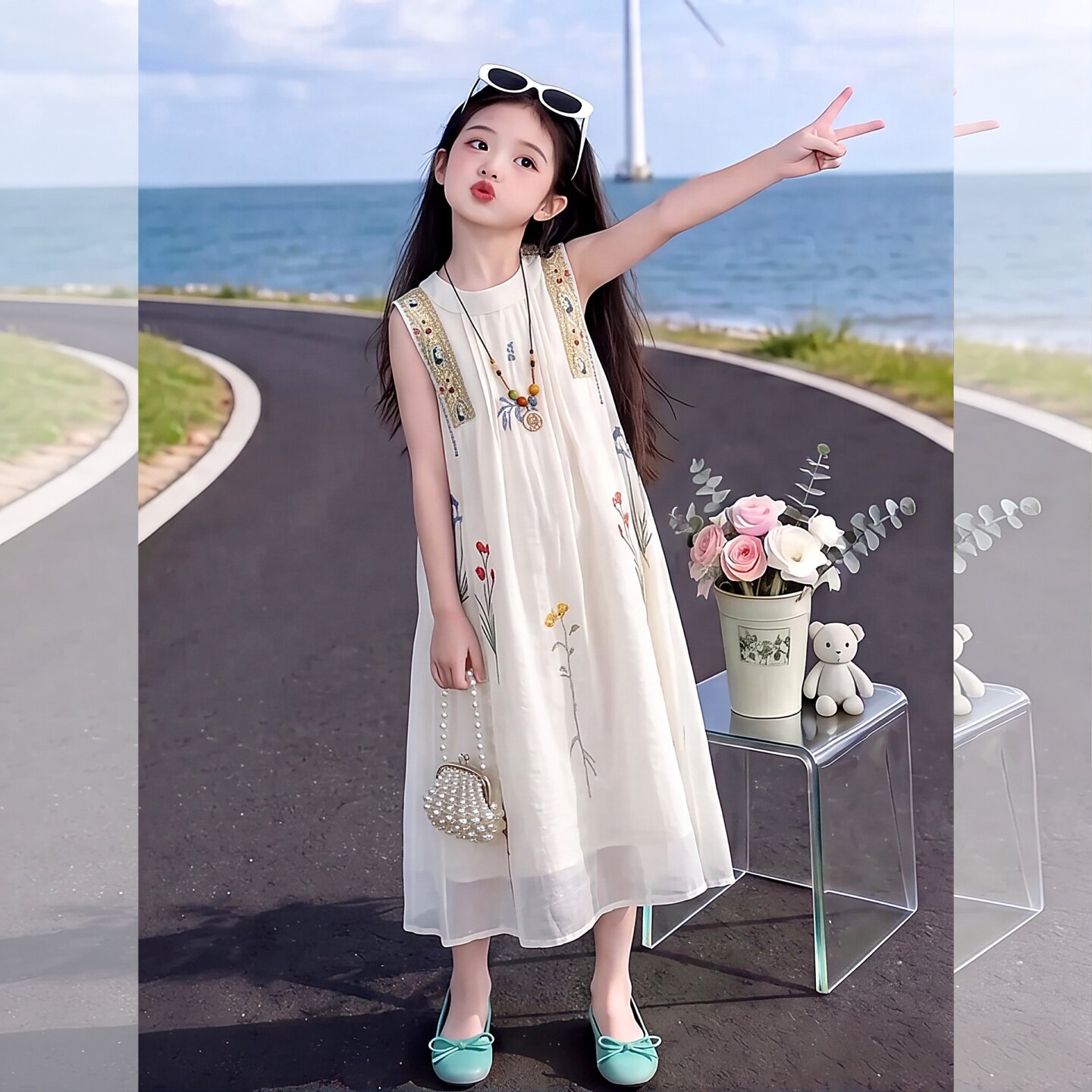 女童连衣裙夏季2026年新款无袖刺