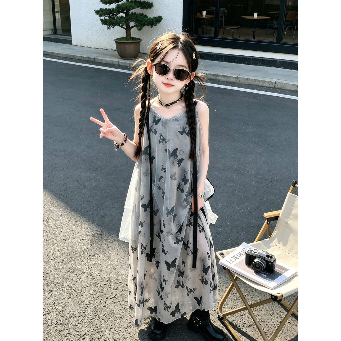 女童连衣裙夏装2026新款潮女孩中大童定制水墨沙滩裙儿童长款裙子