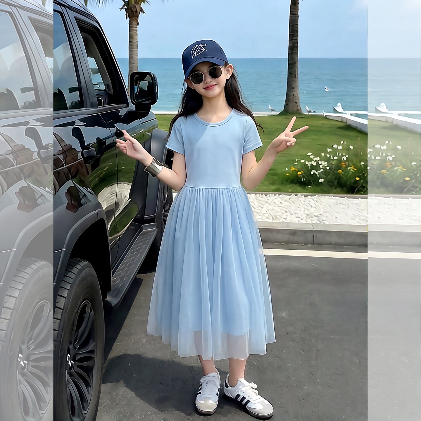女童夏季短袖优雅连衣裙外贸童裙