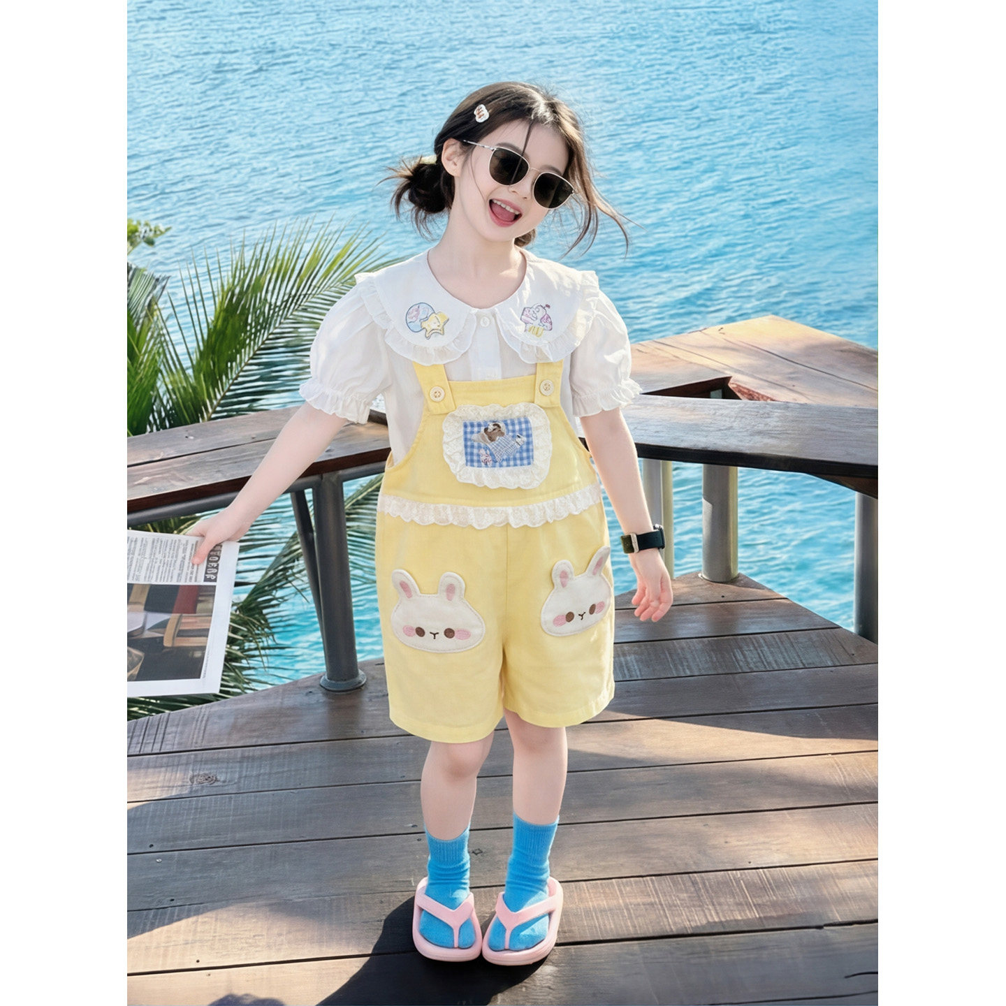女童甜美可爱风背带裤套装夏季