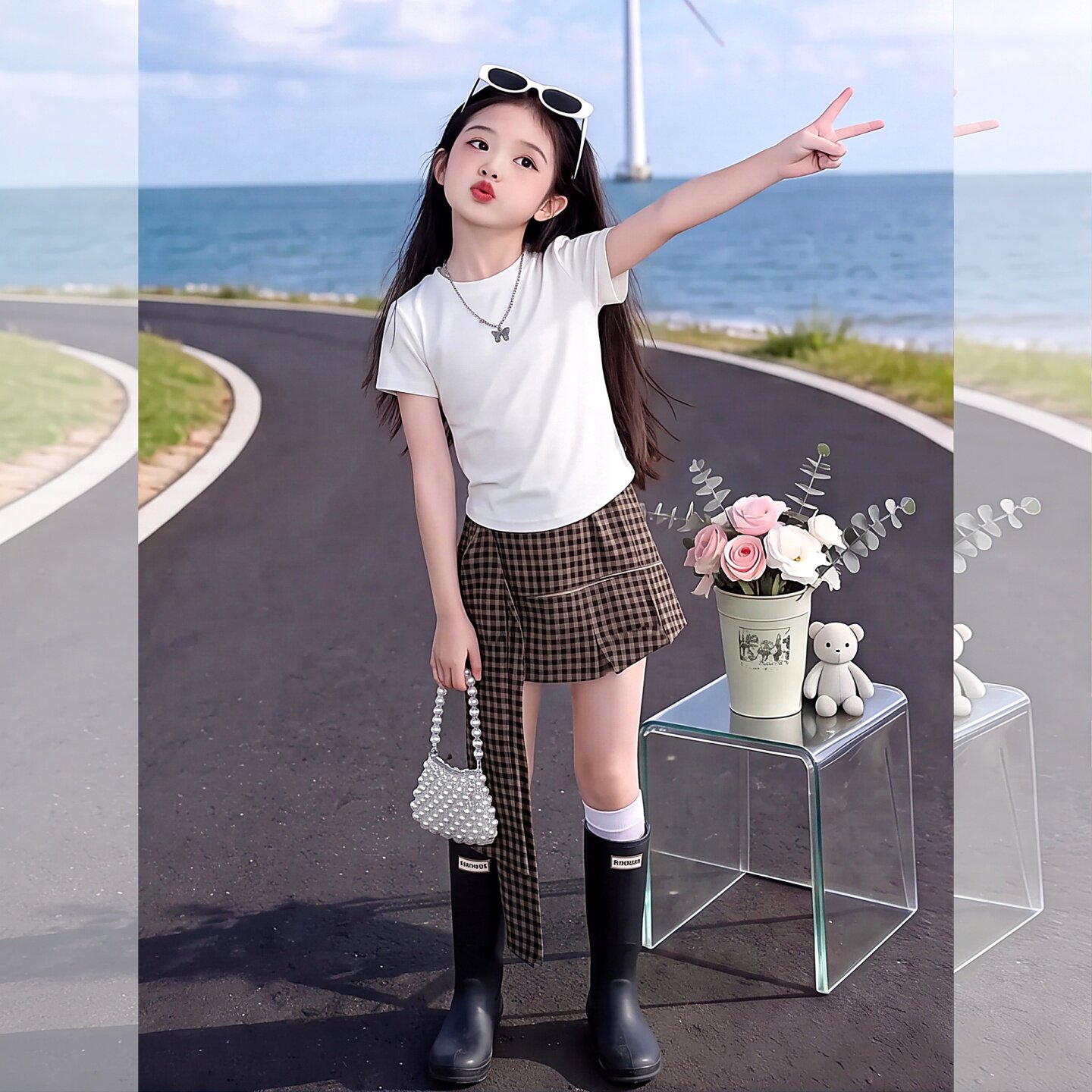 女童夏装洋气韩版连衣裙套装2026
