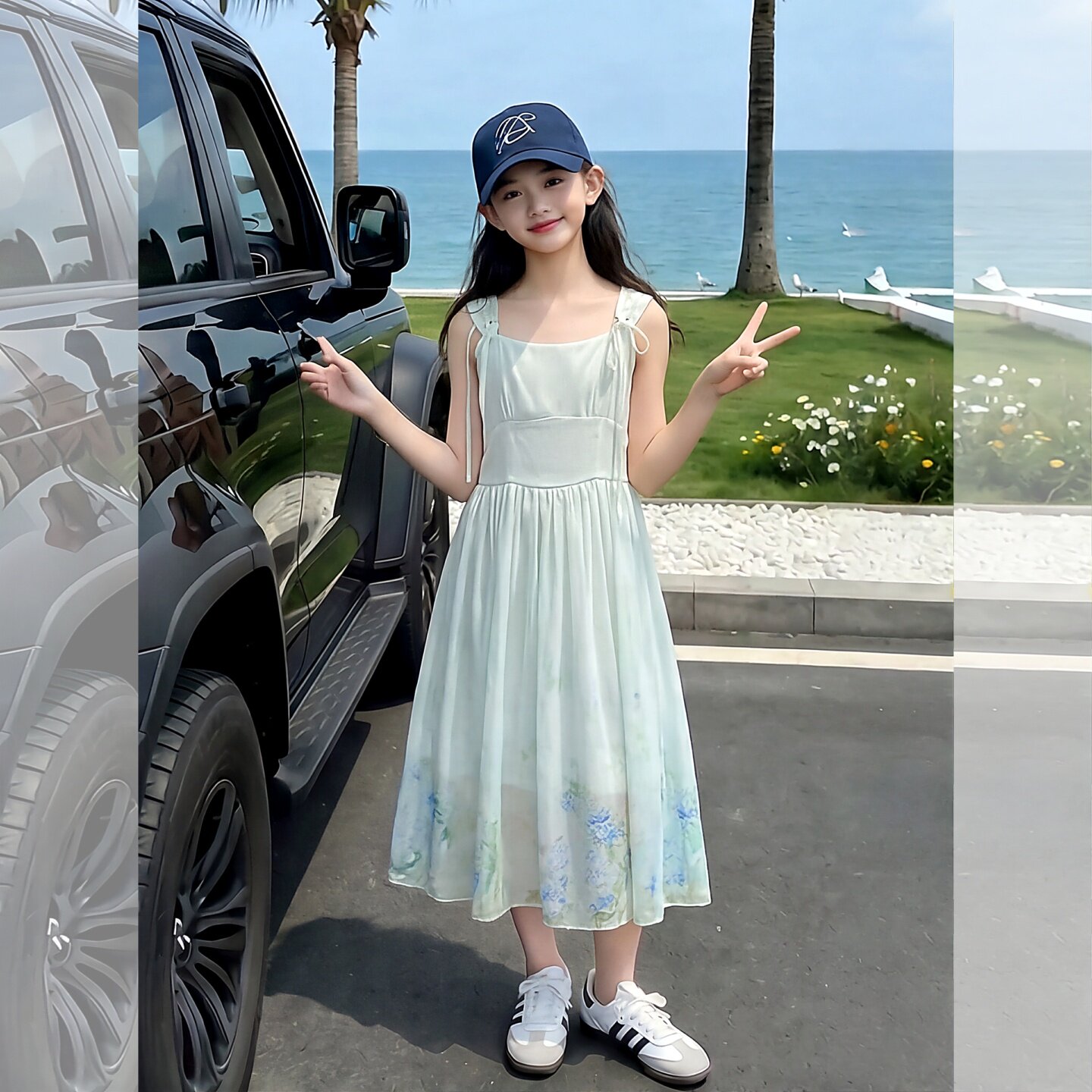 女童休闲吊带连衣碎花裙子薄款裙