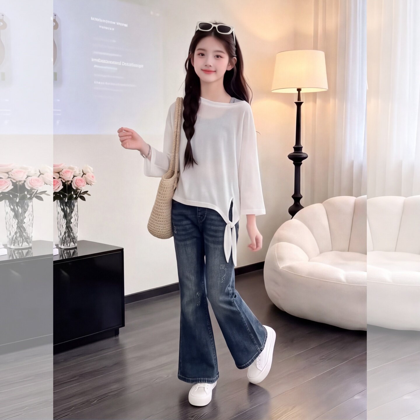 女童牛仔裤秋季装2026新款儿童中大童女孩韩版弹力微喇叭裤子长裤