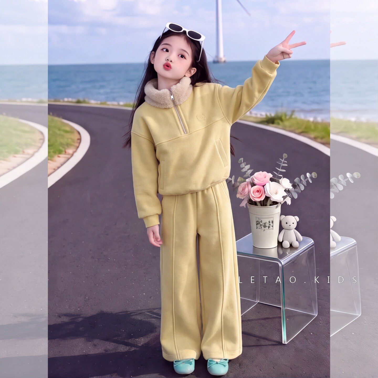 女童加绒套装秋冬季2026新款女宝宝毛领卫衣冬装儿童运动两件套