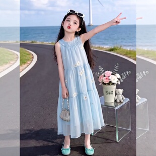 女童夏季连衣裙2026新款洋气女孩无袖雪纺公主裙儿童夏装百搭长裙