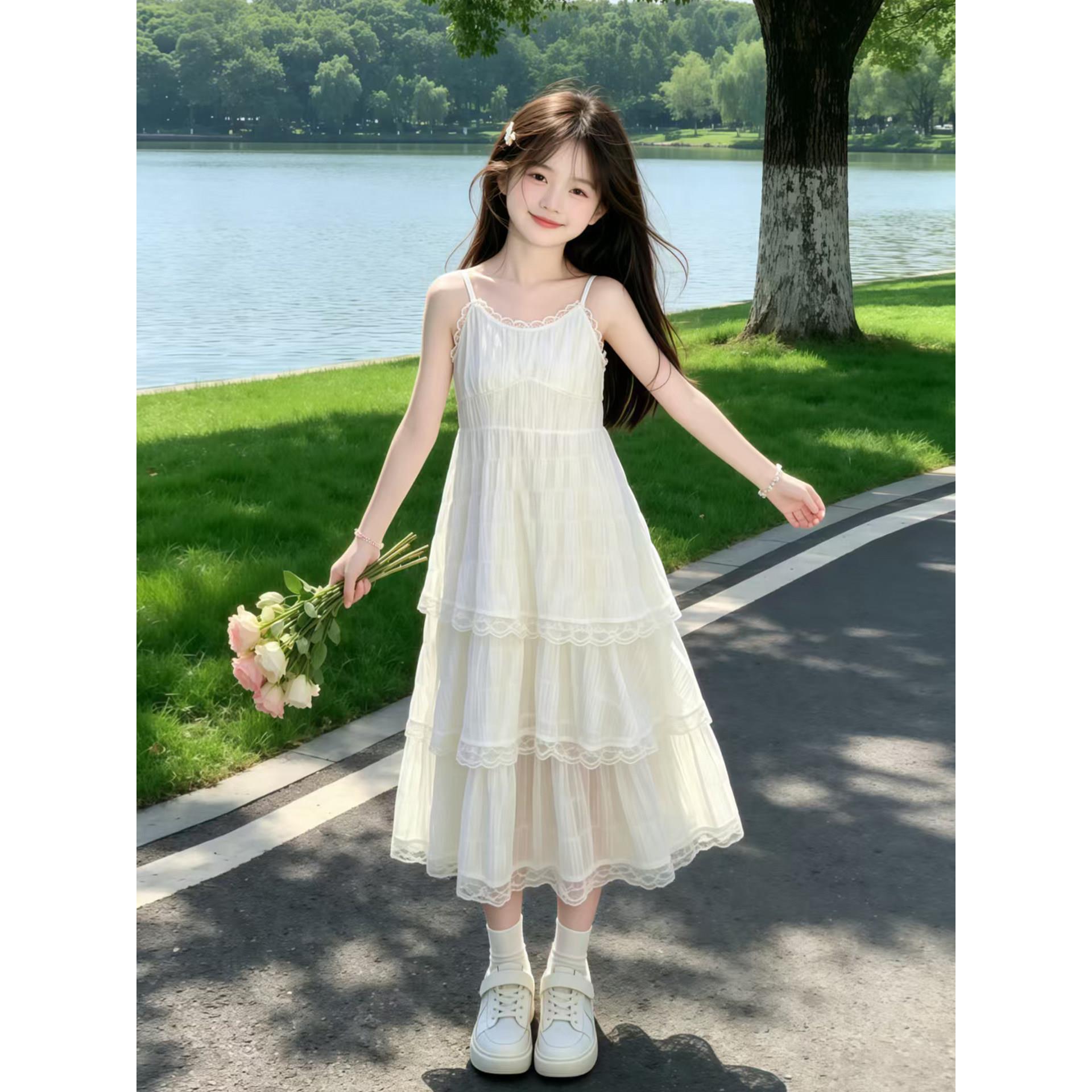 女童夏季吊带连衣裙2026新款儿童洋气无袖蛋糕裙女孩夏款网纱裙子