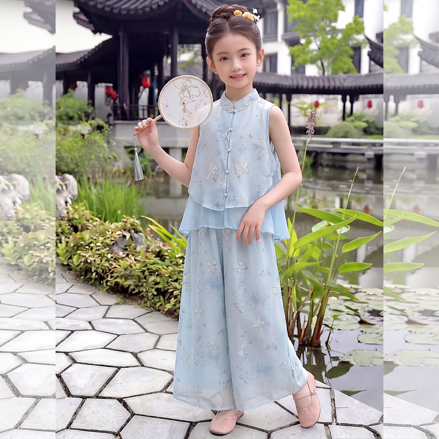 女童夏季套装2026新款洋气中大儿童夏装国风背心阔腿裤夏天两件套