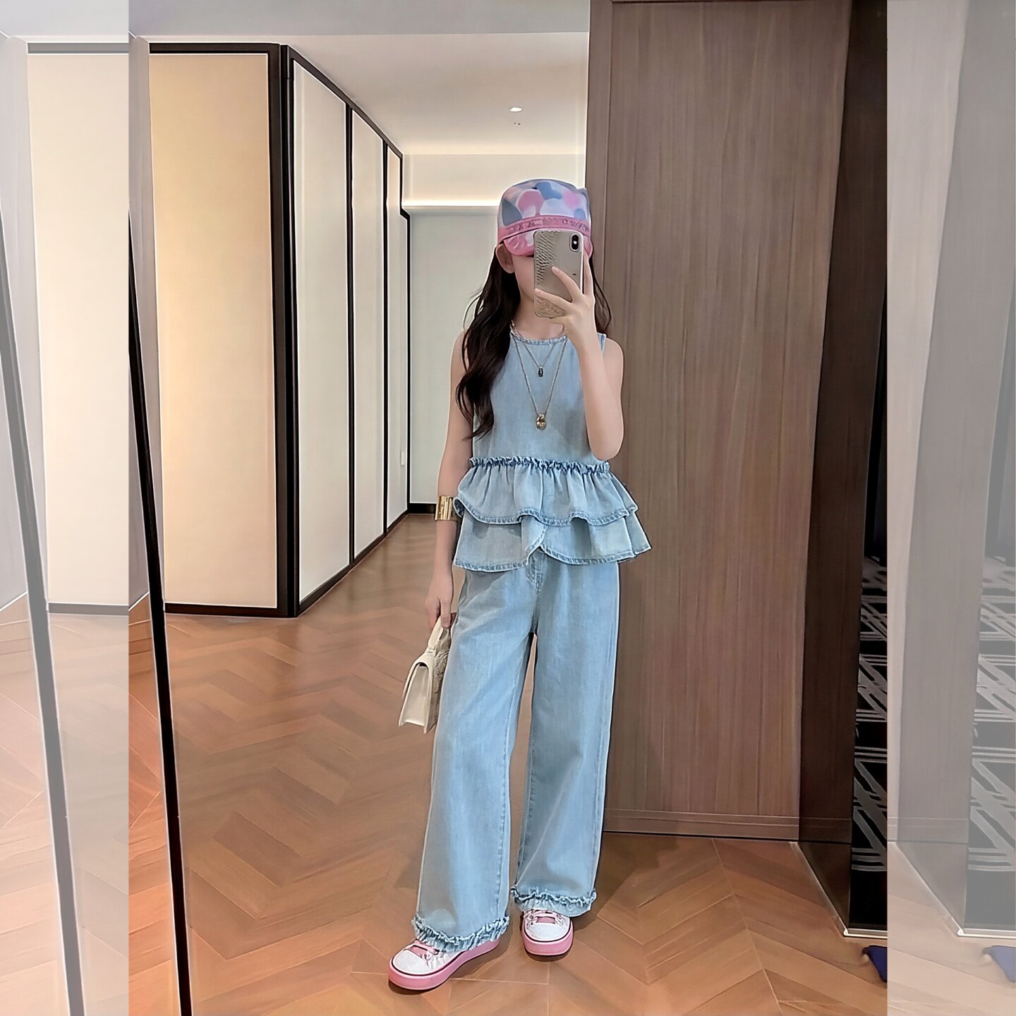 女童夏季牛仔无袖套装2026新款大儿童超好看阔腿裤薄款两件套洋气