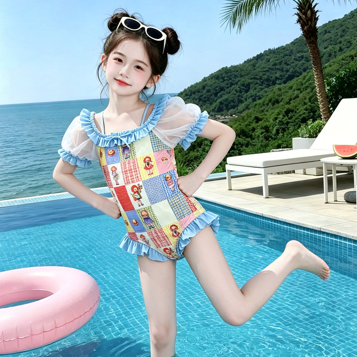 女童夏季多巴胺连体泳衣2026新款儿童小女孩海边度假露肩速干泳装