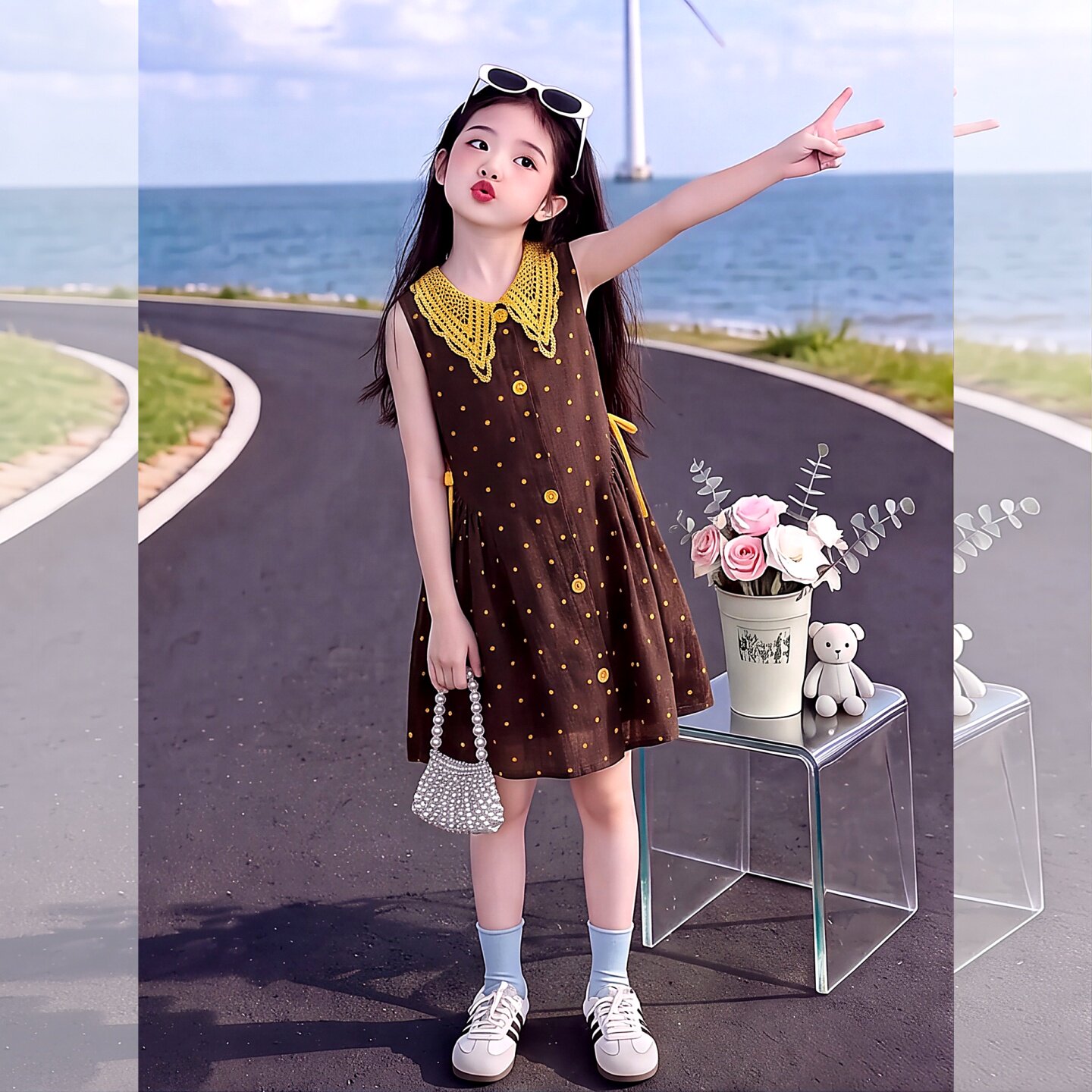 韩版女童无袖波点连衣裙2026夏季