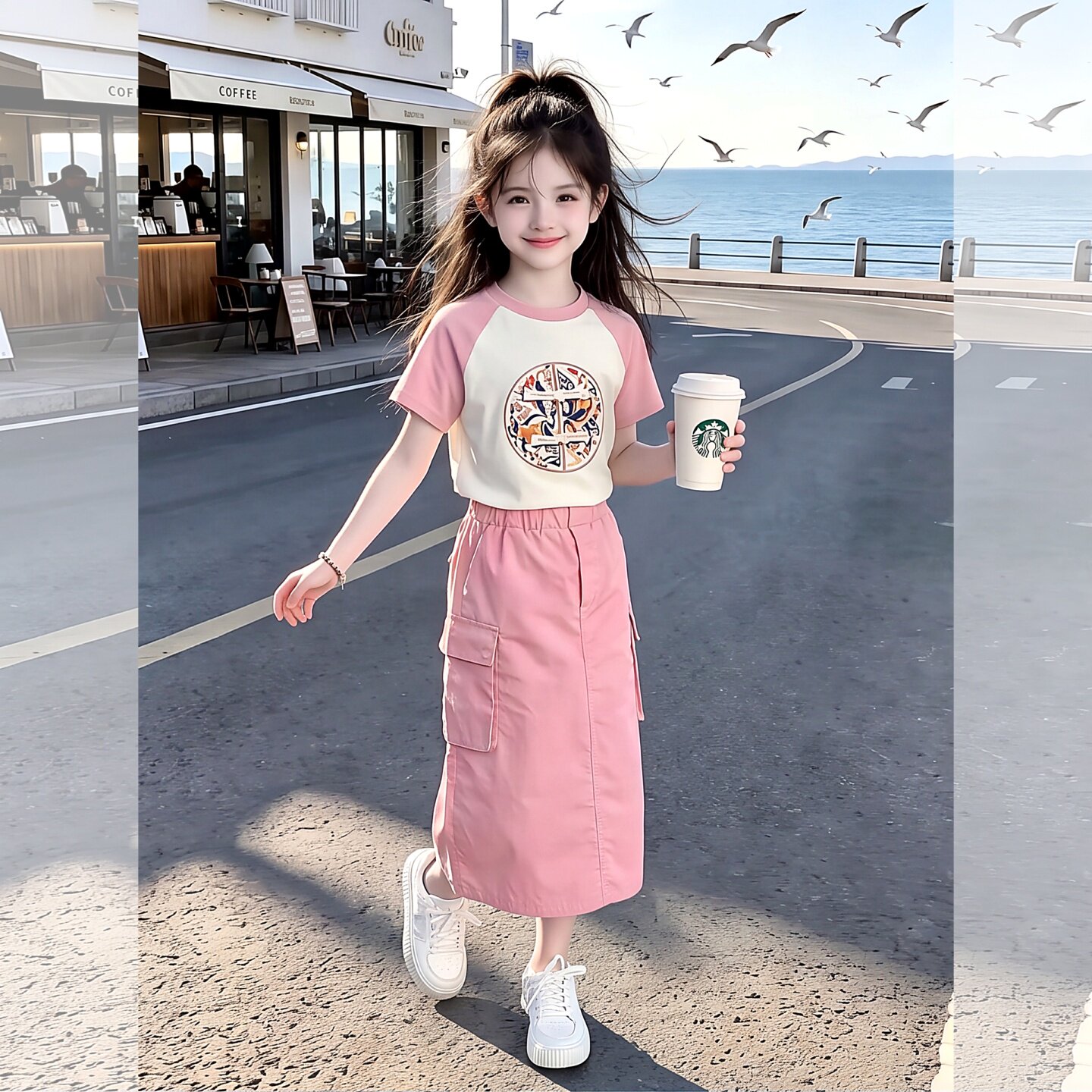 女童粉色裙子套装夏季2026新款女