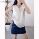 新款 白色苎麻无袖 背心2025夏季 清冷感复古气质扭结设计感V领上衣