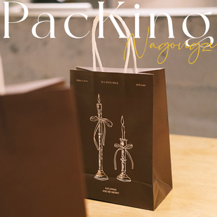 火烛银花烘焙手提袋甜品打包袋定制面包蛋糕店外卖小袋子牛皮纸袋