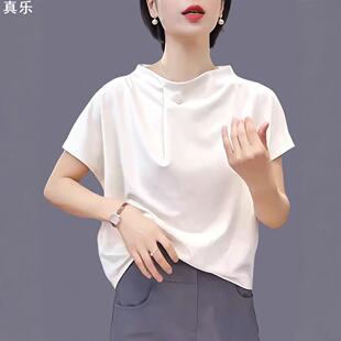 正档夏季 常规 纯色卫衣大码 宽松套头上衣中年女减龄设计感打底小衫