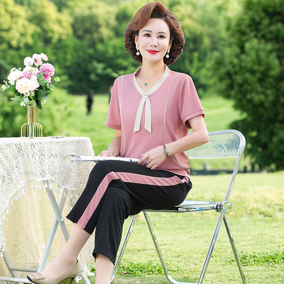 妈妈夏装运动套装休闲时尚洋气年轻气质衣服中老年女装短袖T恤衫