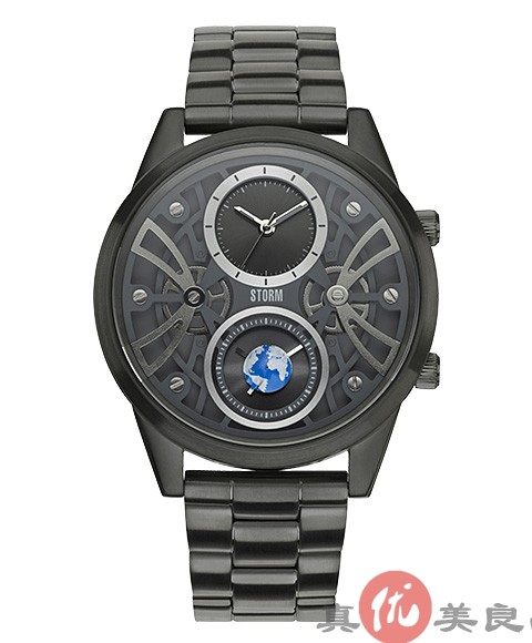 日本代购 STORM LONDON 男士复古 地球双表盘钢带时尚手表