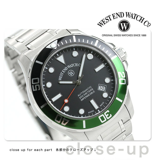 日本代购  west end 瑞士自动机械表 水鬼表男士复古休闲腕表